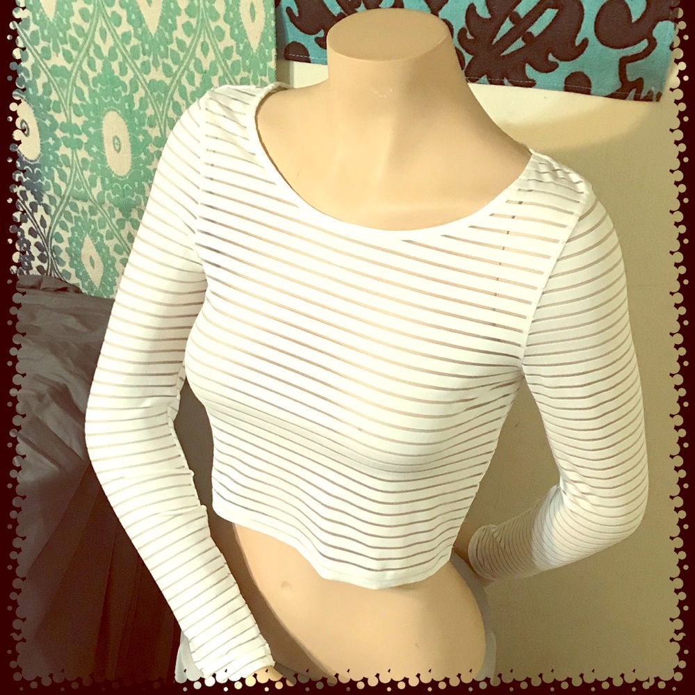 Sheer white striped mid drift top